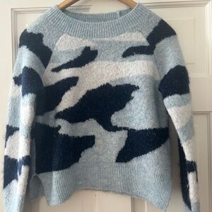 Aqua Blue and White Camo Sweater
